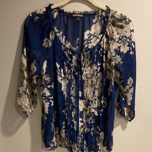 Express Navy and Cream Floral Blouse